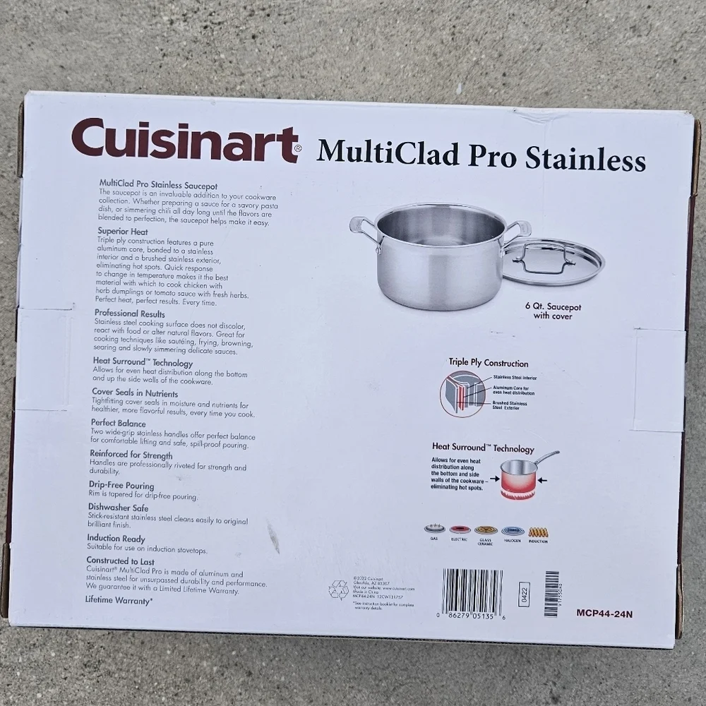 Cuisinart MultiClad Pro 6 Qt. Stainless Steel Stock pot. Dishwasher Safe.
